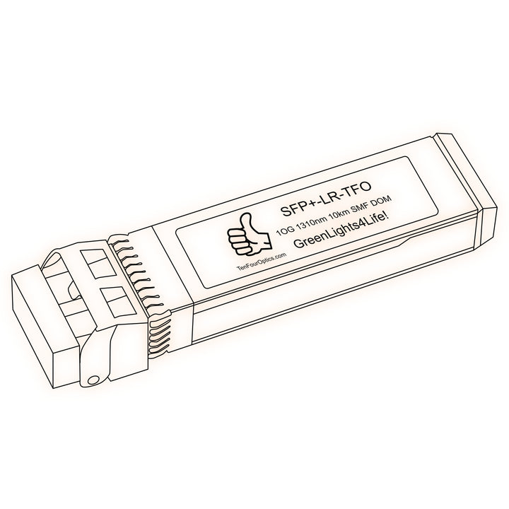 10G SFP+ LR optical transceiver line drawing — TenFourOptics