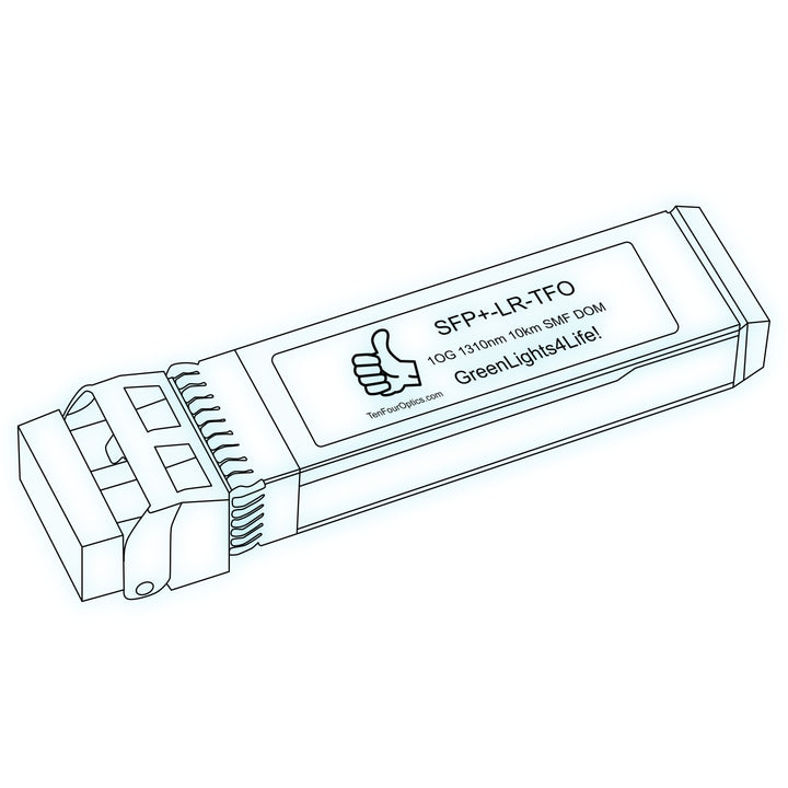 10G SFP+ LR optical transceiver line drawing — TenFourOptics