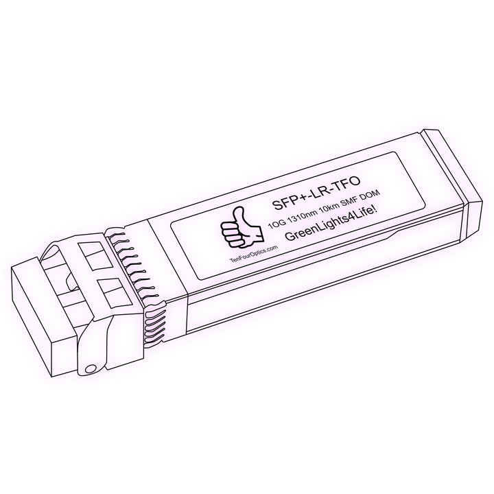 10G SFP+ LR optical transceiver line drawing — TenFourOptics