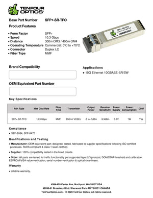 Alta Labs SFP-10G-SR Compatible 10G SFP+ SR 850nm 300m DOM Transceiver Module