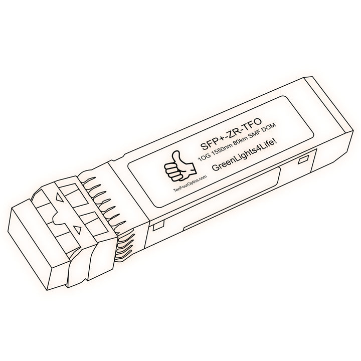 10G SFP+ ZR optical transceiver line drawing — TenFourOptics