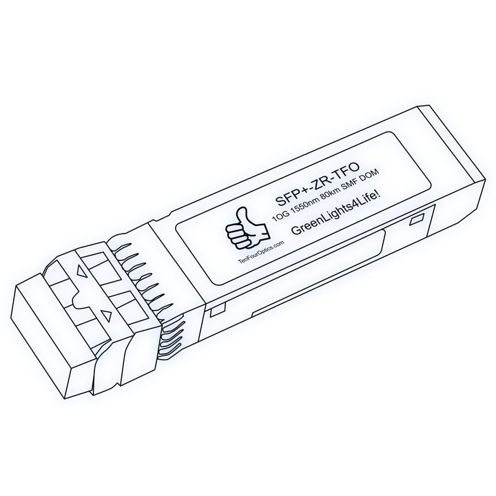 10G SFP+ ZR optical transceiver line drawing — TenFourOptics