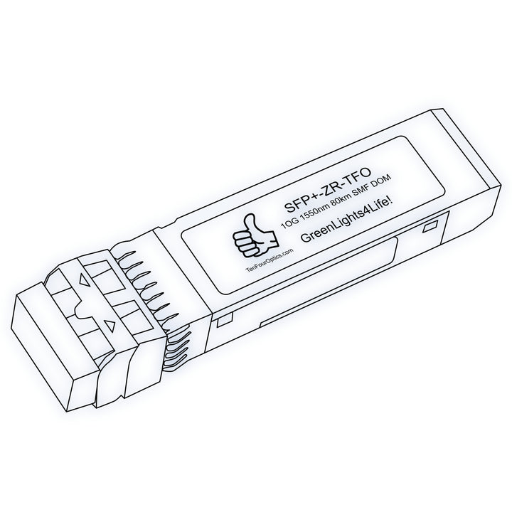 10G SFP+ ZR optical transceiver line drawing — TenFourOptics