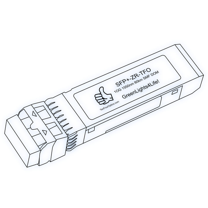 10G SFP+ ZR optical transceiver line drawing — TenFourOptics