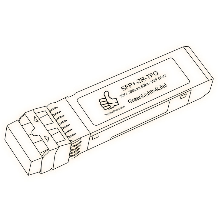 10G SFP+ ZR optical transceiver line drawing — TenFourOptics