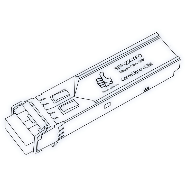 1G SFP ZX optical transceiver line drawing — TenFourOptics