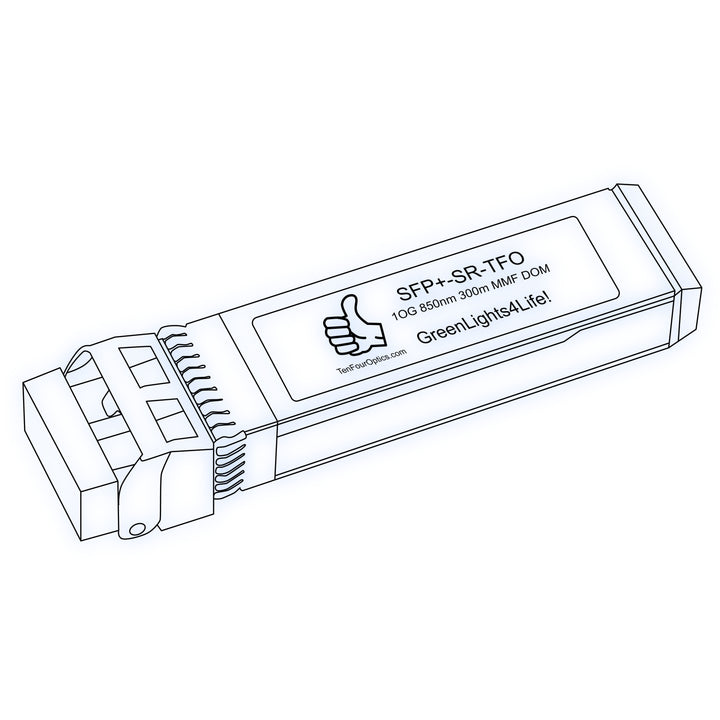 10G SFP+ SR optical transceiver line drawing — TenFourOptics
