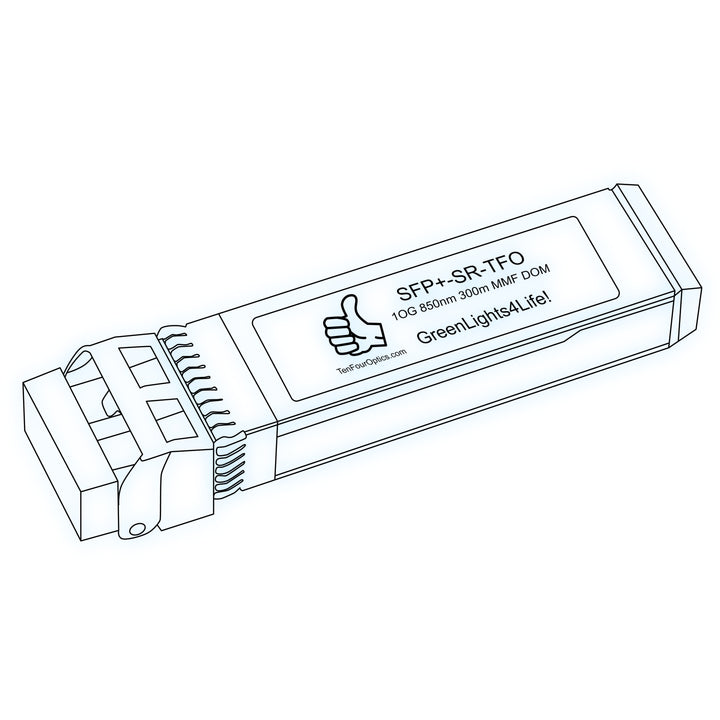 10G SFP+ SR optical transceiver line drawing — TenFourOptics