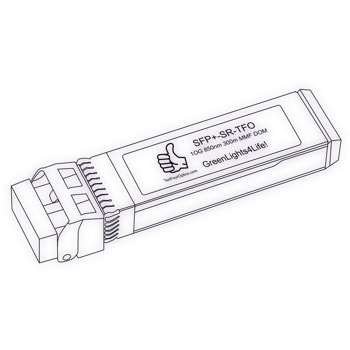 10G SFP+ SR optical transceiver line drawing — TenFourOptics