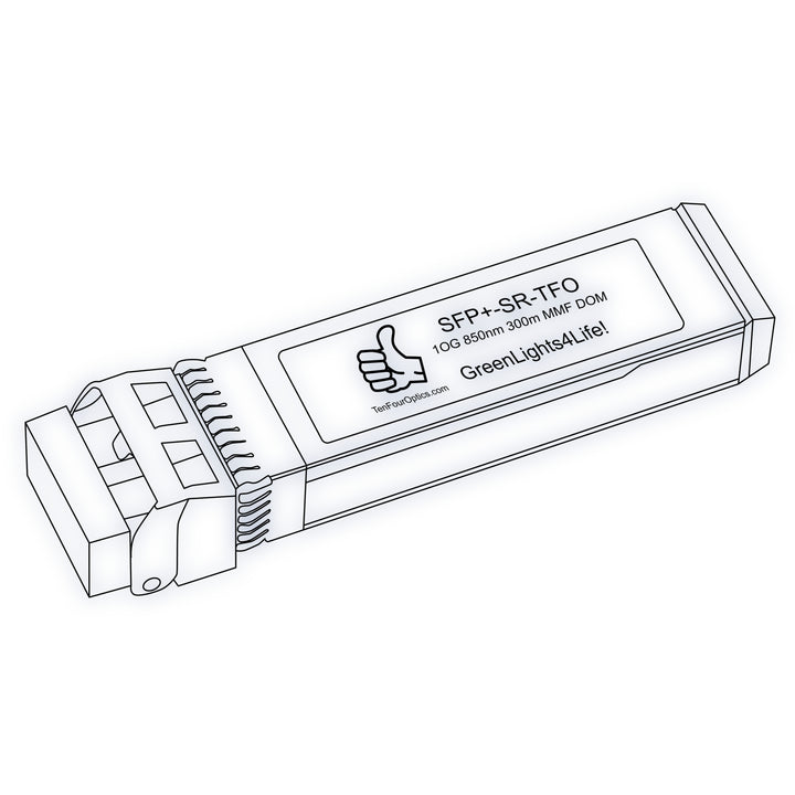 10G SFP+ SR optical transceiver line drawing — TenFourOptics