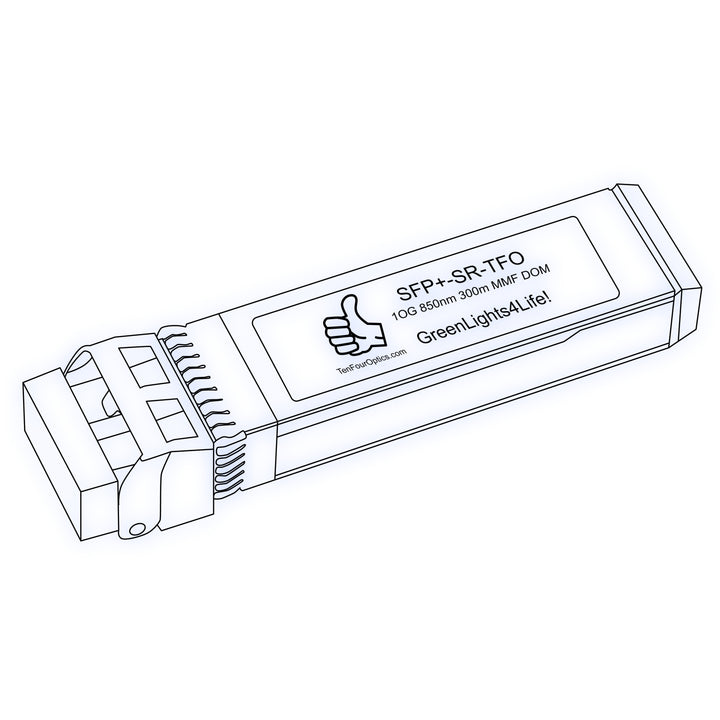 10G SFP+ SR optical transceiver line drawing — TenFourOptics