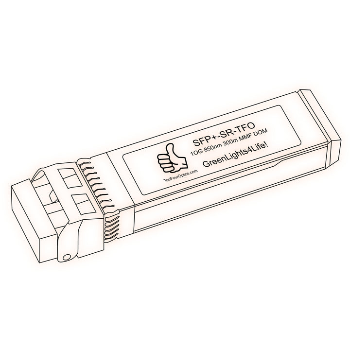 10G SFP+ SR optical transceiver line drawing — TenFourOptics