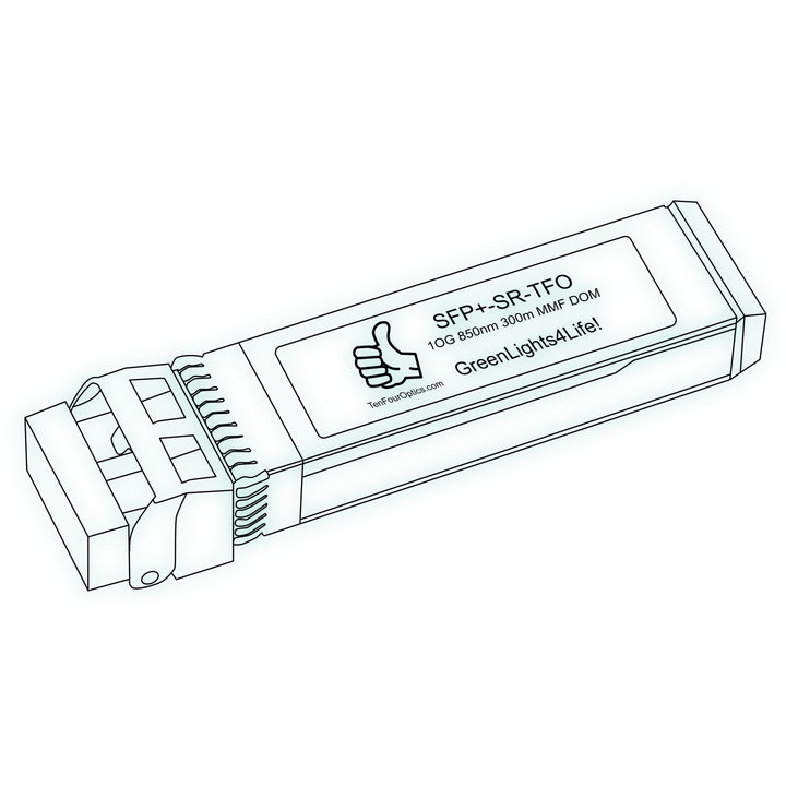10G SFP+ SR optical transceiver line drawing — TenFourOptics