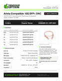Arista compatible 10G SFP+ DAC datasheet — TenFourOptics