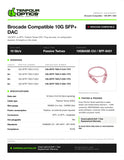 Brocade compatible 10G SFP+ DAC datasheet — TenFourOptics
