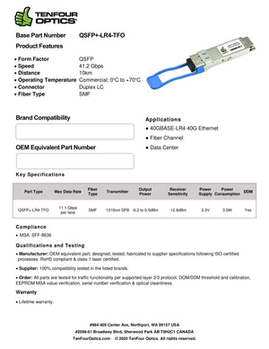 Cisco QSFP-40GE-LR4 Compatible 40G QSFP+ LR4 Four 10Gbps CWDM wavelengths: 1271nm, 1291nm, 1311nm and 1331nm 10km DOM Transceiver Module