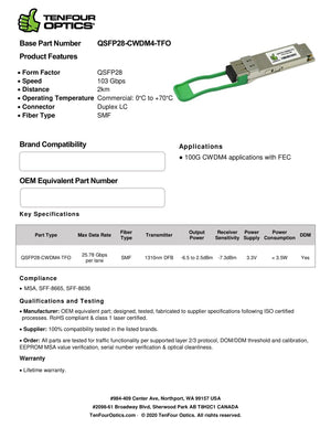 Cisco QSFP-100G-CWDM4-S Compatible 100G QSFP28 CWDM4 1310nm 2km DOM Transceiver Module