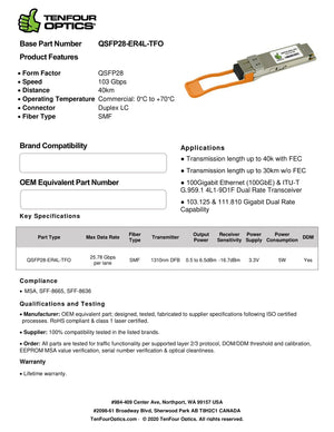 Ciena XCVR-Q30V31 Compatible 100G QSFP28 ER4L LAN WDM 30km DOM Transceiver Module
