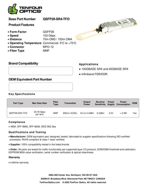 Ciena 160-9400-900 Compatible 100G QSFP28 SR4 850nm 100m DOM Transceiver Module