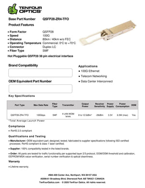 Cisco QSFP-100G-ZR4-S Compatible 100G QSFP28 ZR4 LAN WDM 80km DOM Transceiver Module