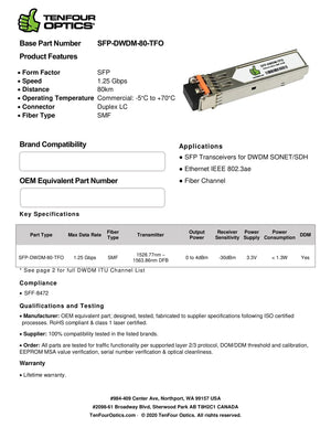 Cisco DWDM-SFP-3819 Compatible 1000BASE SFP DWDM 1538.19nm 80km DOM Transceiver Module