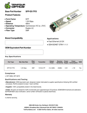 Ciena XCVR-A40Y31 Compatible 1000BASE SFP EX 1310nm 40km DOM Transceiver Module