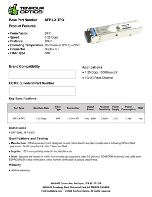 Juniper EX-SFP-1GE-LH Compatible 1000BASE SFP LH 1550nm 70km DOM Transceiver Module