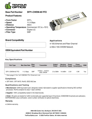 Cisco CWDM-SFP10G-1530 Compatible 10G SFP+ CWDM 1530nm 40km DOM Transceiver Module