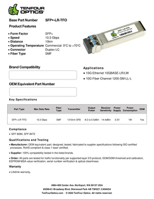 Calix 100-01903 Compatible 10G SFP+ LR 1310nm 20km DOM Transceiver Module