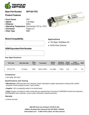 Dell 407-BBOR Compatible 1000BASE SFP SX 850nm 550m DOM Transceiver Module