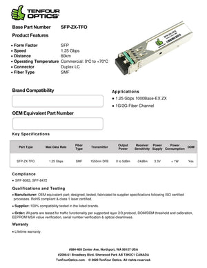 ADVA 0061004014 Compatible 1000BASE SFP ZX 1550nm 80km DOM Transceiver Module