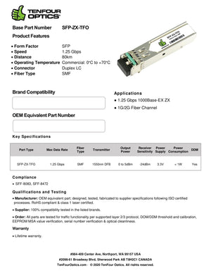 Ciena XCVR-080Y55 Compatible 1000BASE SFP ZX 1550nm 80km DOM Transceiver Module