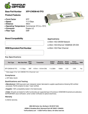 Cisco ONS-XC-10G-1570 Compatible OC-192 / 10GBASE XFP CWDM 1570nm 40km DOM Transceiver Module